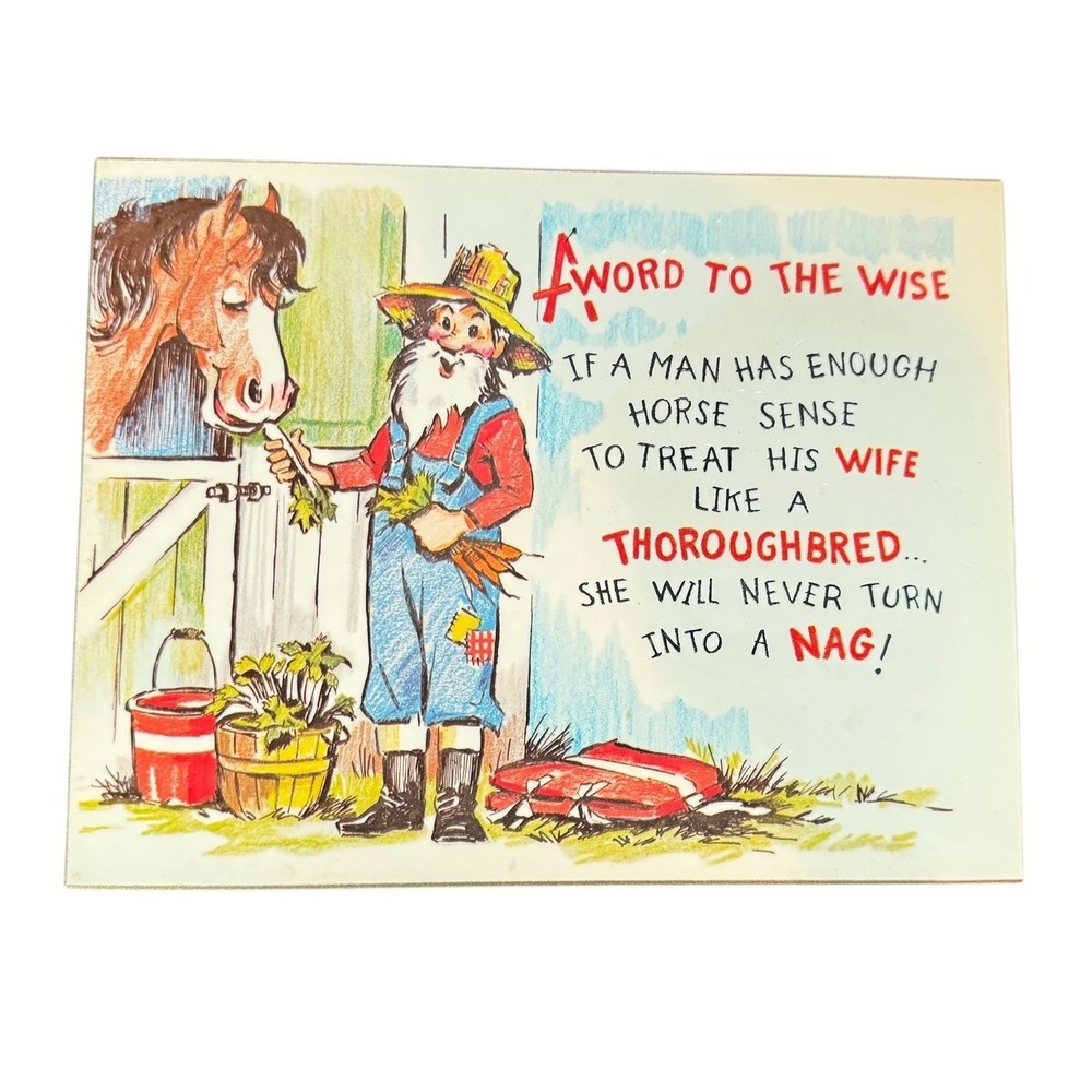 Vintage Horse Humor Wall Plaque Wood Mount Farmhouse‎ Decor 9x7 Russ Berrie 1978